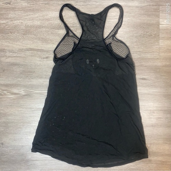 Hot Topic Black Mesh Cat Tank Top Size Large Sheer Bow Kawaii Goth - Picture 4 of 9